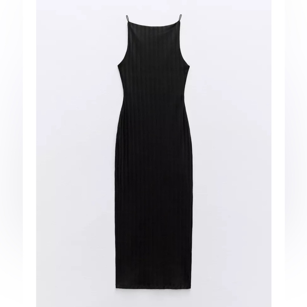 Zara Ribbed High Neck Bodycon Midi Dress